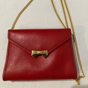 Vintage Nina Ricci Red Leather Crossbody/Clutch/Shoulder Bag with Gold Chain